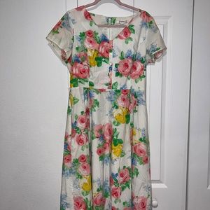 Vintage Liz Claiborne White Floral Tea Length Dress